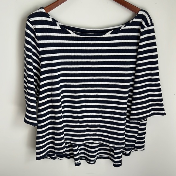 We The Free Tops - WE THE FREE/FREE PEOPLE Striped White & Navy Blue Cotton Top size M